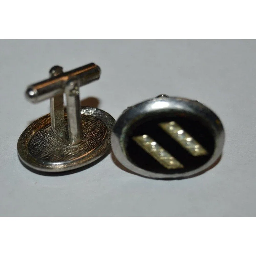 Vintage Oval Black Reflective Classic Men's Cuff Links Rare Art Deco
